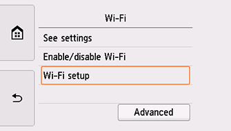 Pantalla Wi-Fi: seleccionar Configuración Wi-Fi